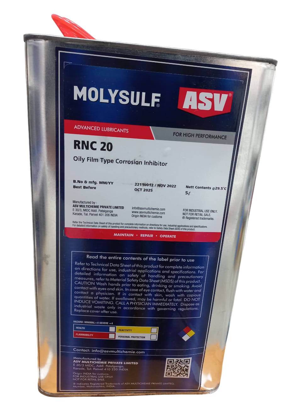 ASV RNC 20 Oily Film Type Medium Term Corrosion Inhibitor